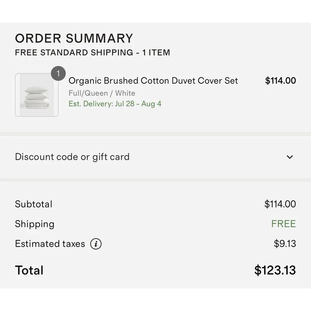 Quince Organic Brushed Cotton Duvet Cover Set Full Queen White NEW $114 Retail